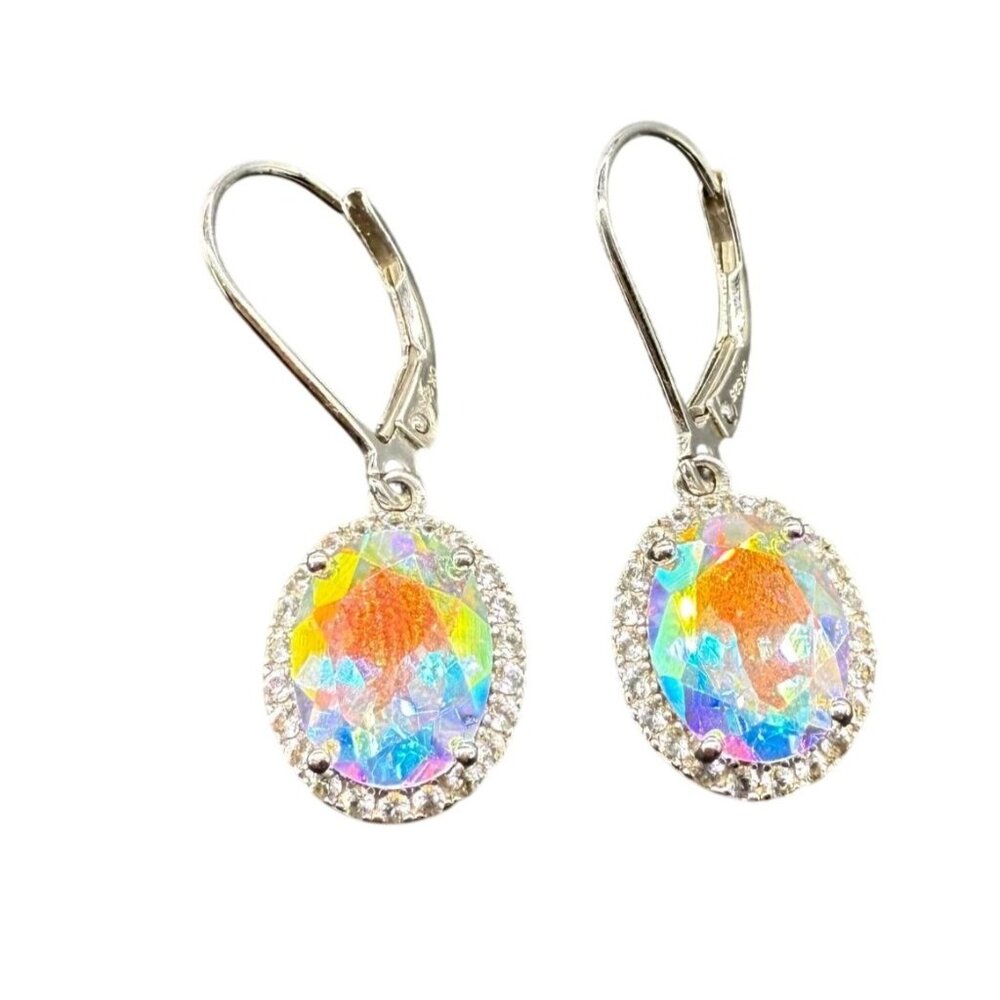 DK 925 Sterling Silver Spinel Pave Rhinestone Dangle Drop Earrings Evening